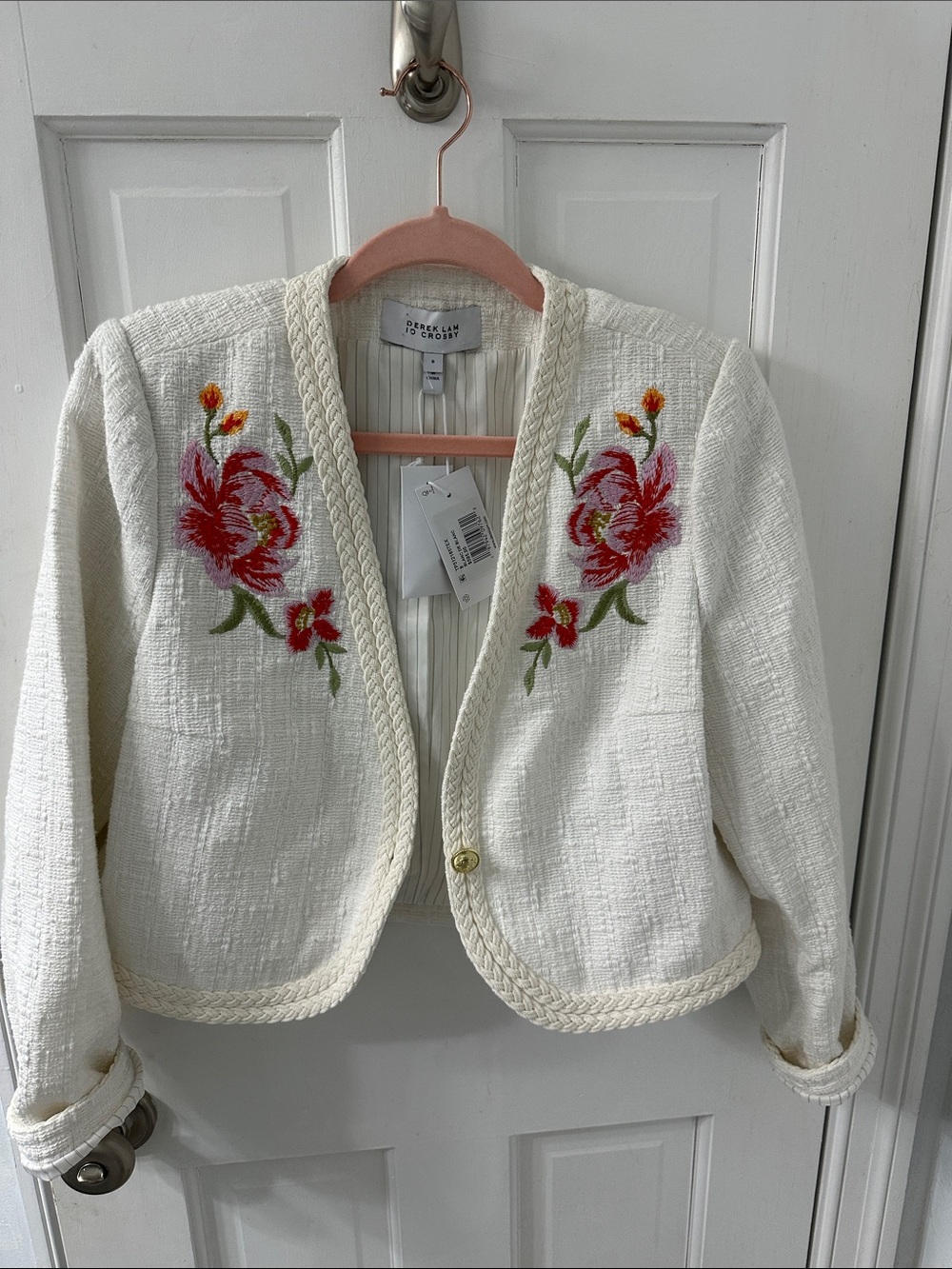 10 Crosby Derek Lam Women's White Embroidered Tweed Jacket